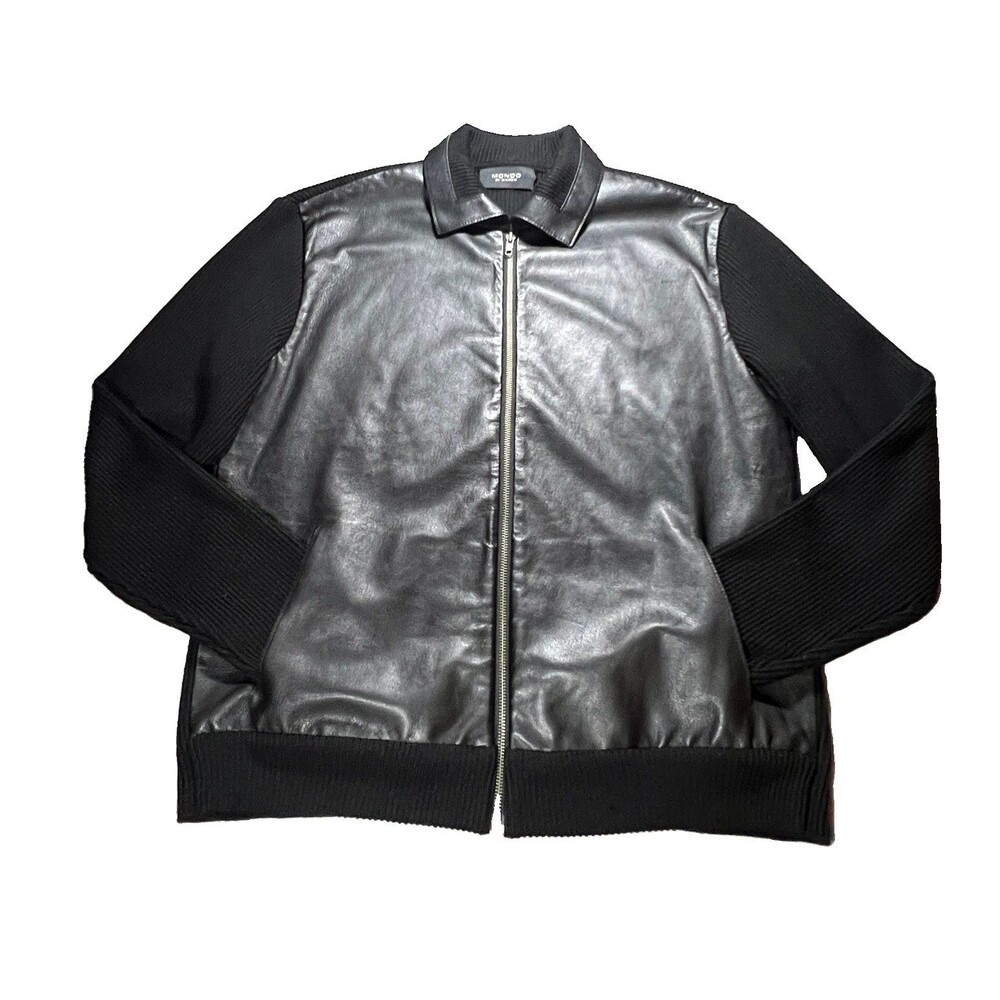 Mens Mondo Di Marco Leather Knit Zip Bomber Jacket Black Large